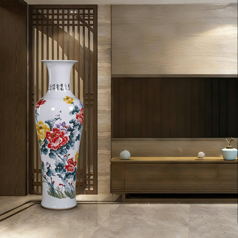 Grand vase décoratif sur pied en céramique de style chinois de 70,87 po Jingdezhen, H 70,87 po x l 21,65 po x P 21,65 po