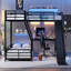 Lit superposé en L avec lit mezzanine, lit superposé triple en métal avec glissière et ports USB, conception peu encombrante et silencieuse