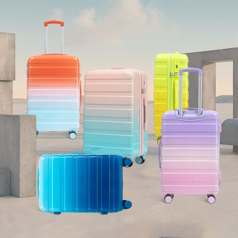20 "/ 24" / 28 "3 pièces / ensemble de valise à roulettes pivotantes en PC, valise de cabine, avec dégradé de couleurs et serrure à combinaison (rose + mauve)