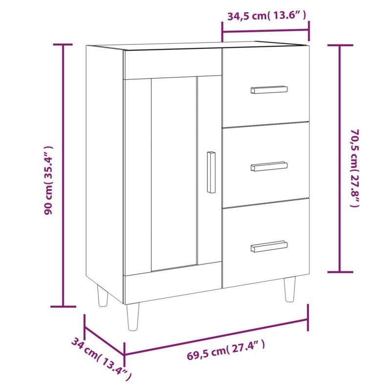 Smeltzer 69.5cm Sideboard, White/Gold