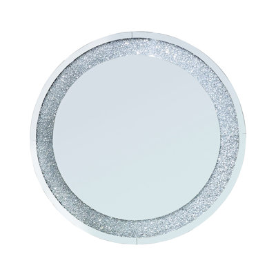 33.46"(85Cm)Crystal Crush Diamond Sparkly Round Silver Mirror For Wall Decoration