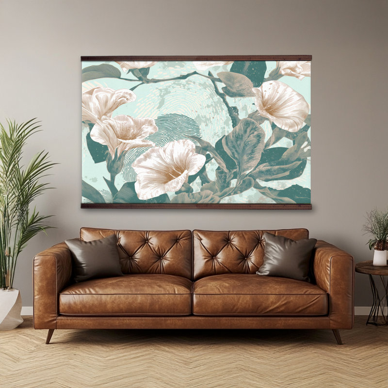 Tenture murale florale harmonie florale - œuvre d'art botanique moderne avec crochets en bois, H 32 po x l 48 po 