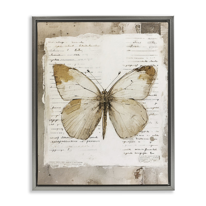 «Rustic Butterfly Collage» par RileyB, Cadre flottant gris lustré, H 31 po x l 25 po
