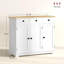 Buffet avec comptoir en bois massif, armoire de rangement de cuisine moderne, armoire à café avec 3 tiroirs, portes et tablette réglable, blanc vieilli-1930362776