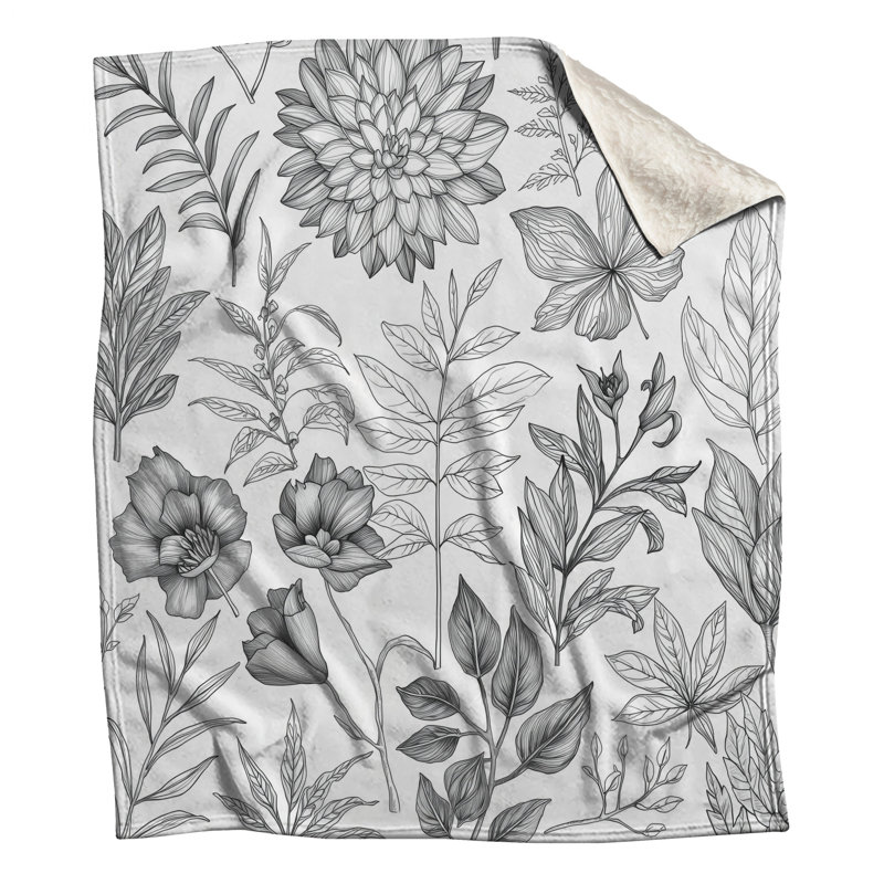 Couvertures noir et blanc avec illustration botanique, L 50 po x H 60 po