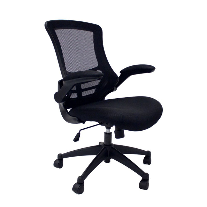 Flip Mesh Back Office Task Chair with Flip Up Arms, Black Fabric Seat