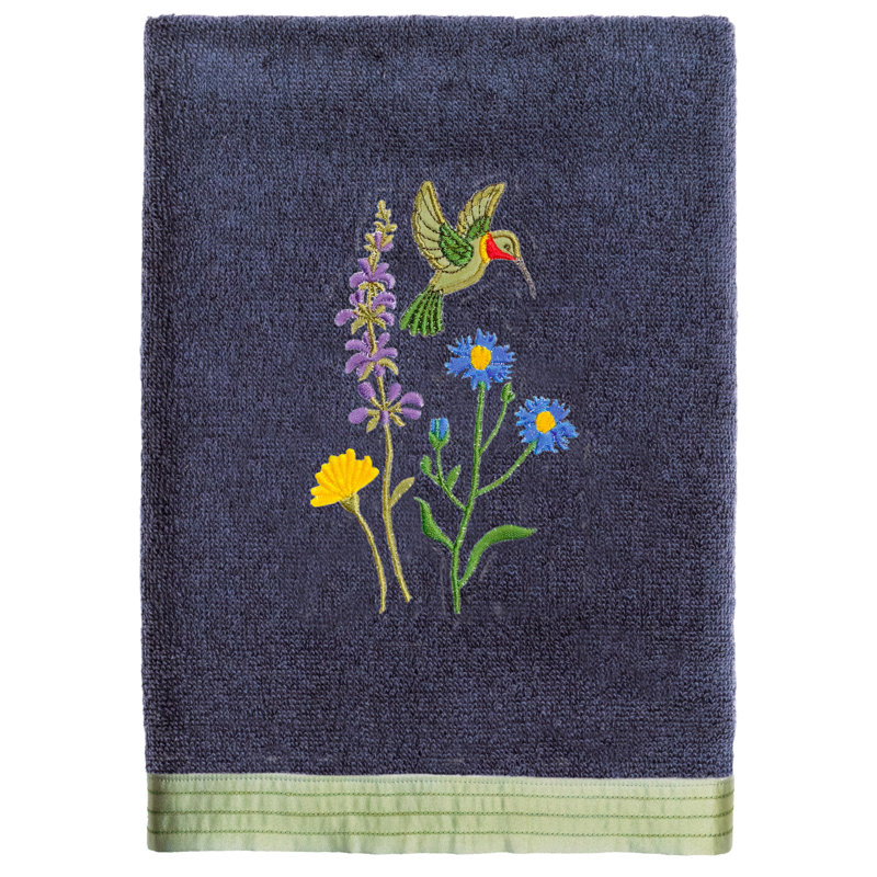 100% Turkish Cotton HADA Embellished Hand Towel, Marine