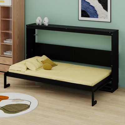 Lit escamotable moderne pliable avec motif imprimé décoratif, éclairage DEL sous le lit