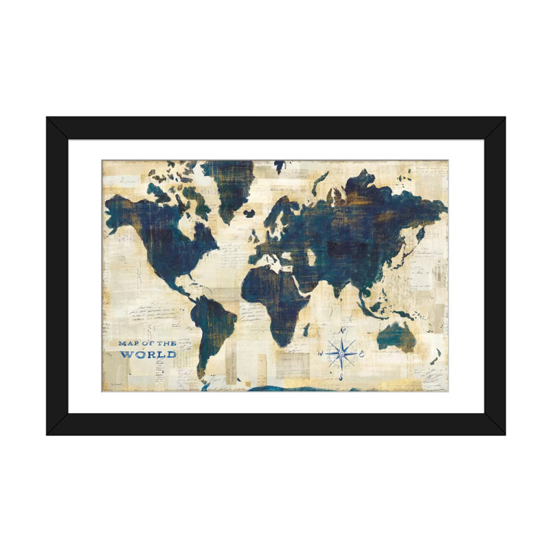 «World Map Collage» par Sue Schlabach, reproduction d'art sur toile tendue, H 16 po x l 24 po x P 1 po, Blanc
