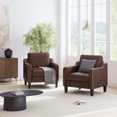 Wide Upholstered Accent Chair Faux Leather Armchair