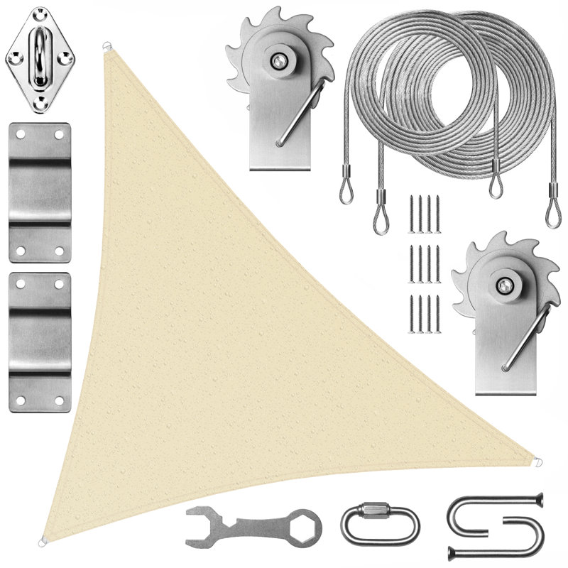 Beige 12 ft. Triangle Waterproof Sun Shade Sail with Installation Kit