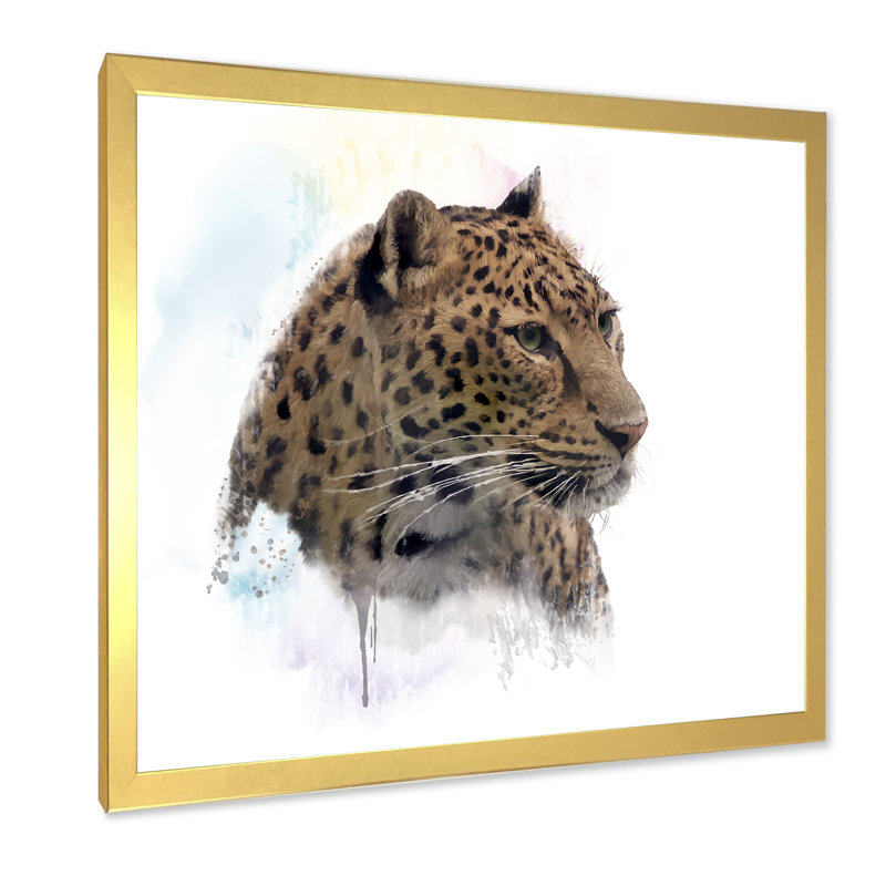 Portrait de léopard - peinture, H 36 po x l 36 po x P 1,5 po, Cadre photo doré
