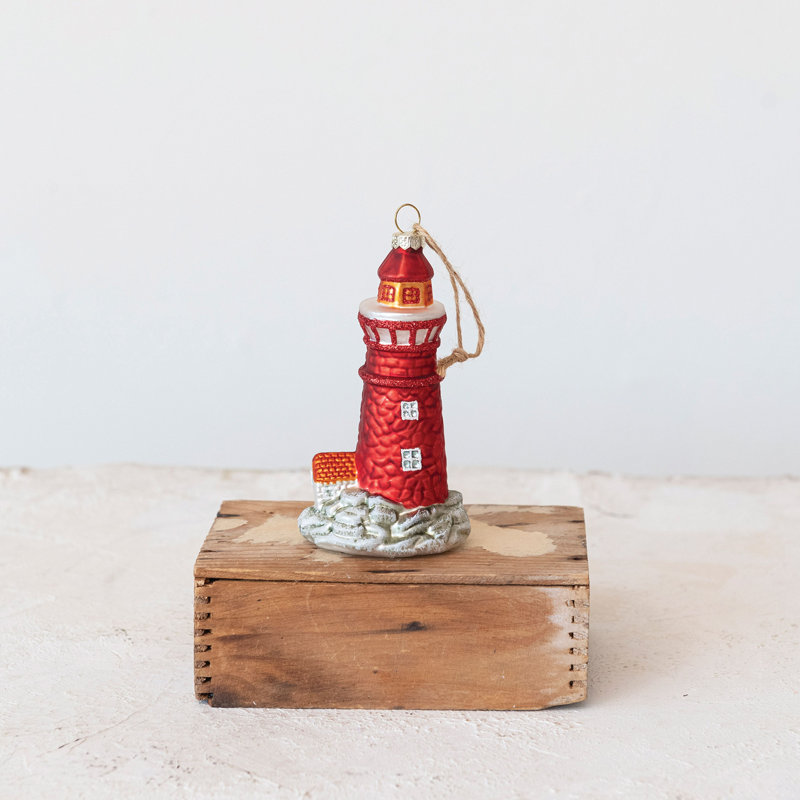 Multicolore ornement phare en verre avec paillettes