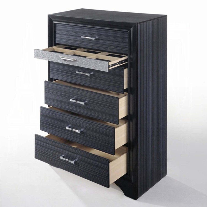 Commode 5 tiroirs Naima, finition noire