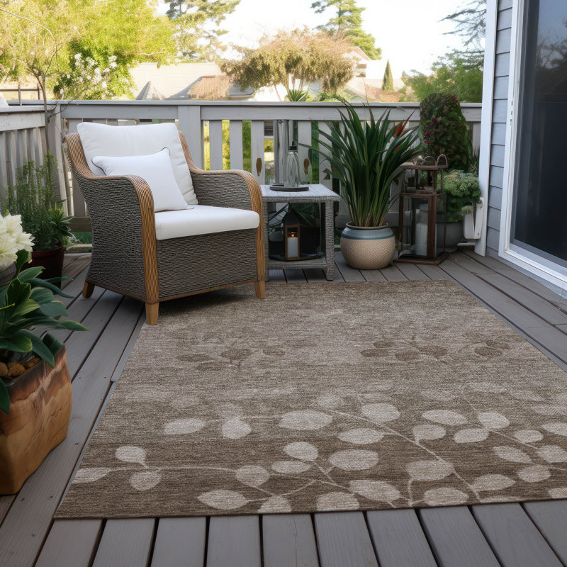 Tapis taupe Xhevrie intérieur / extérieur lavable à la machine, Rectangle 10 pi x 14 pi