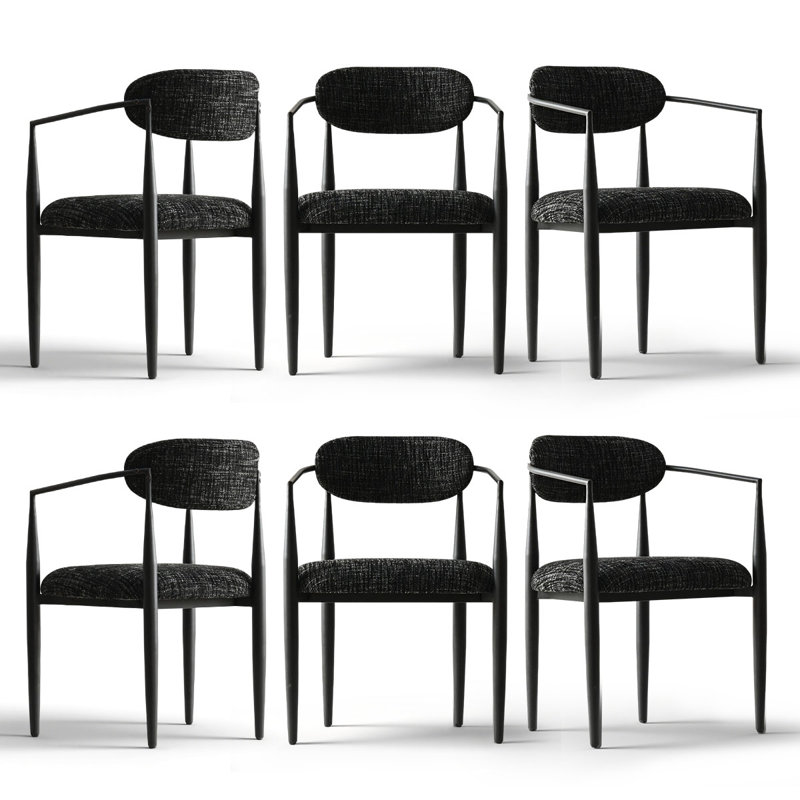 Fauteuils de salle à manger rembourrés en chenille avec dossier ouvert (ensemble de 6), Noir