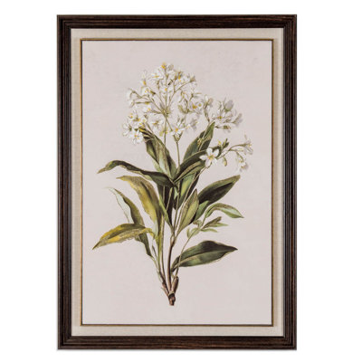 Flora & Fauna Collection White Wildflower on Linen in Frame 32 Piece Single Picture Frame Wall Art on Canvas