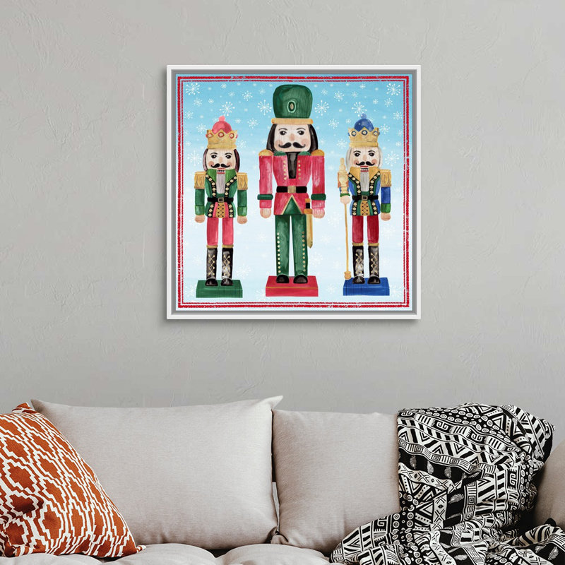 « Three Nutcrackers I », reproduction d’art sur toile, 38" H x 38" W x 1.75" D, Cadre blanc