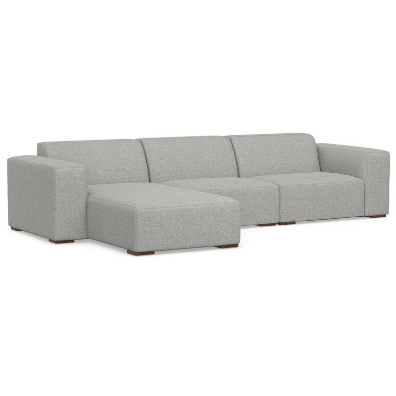 Rex Large L-Shaped 2-Seater Sofa in Pale Grey, Performance Fabric Sectional for Living Room, Modern Style with Extra-Wide Armrests