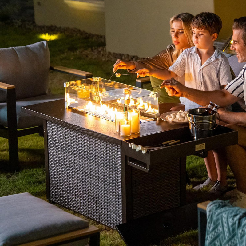 Outdoor 7-piece Patio Furniture Set With Fire Pit Table, 9-person Seating Sofa Set, Blue