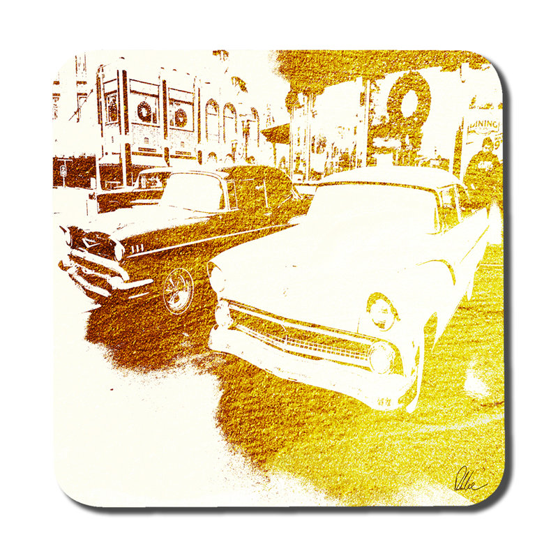 Square 6 Piece Coaster Set, Yellow/Brown