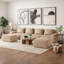 Canapé modulaire de cinéma maison en U 147 po avec repose-pieds, canapé surdimensionné en tissu de flanelle de forme désossée, beige sable