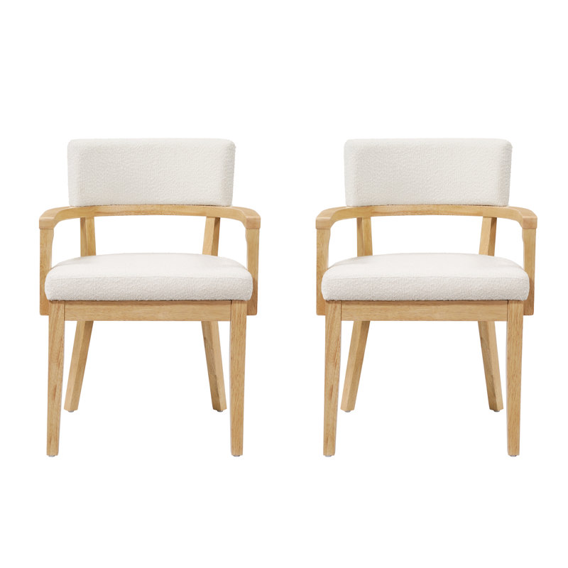 Haven Mid Century Modern Boucle Upholstered Dining Chairs With Rubberwood Frame, Beige Cushion/Oak Frame