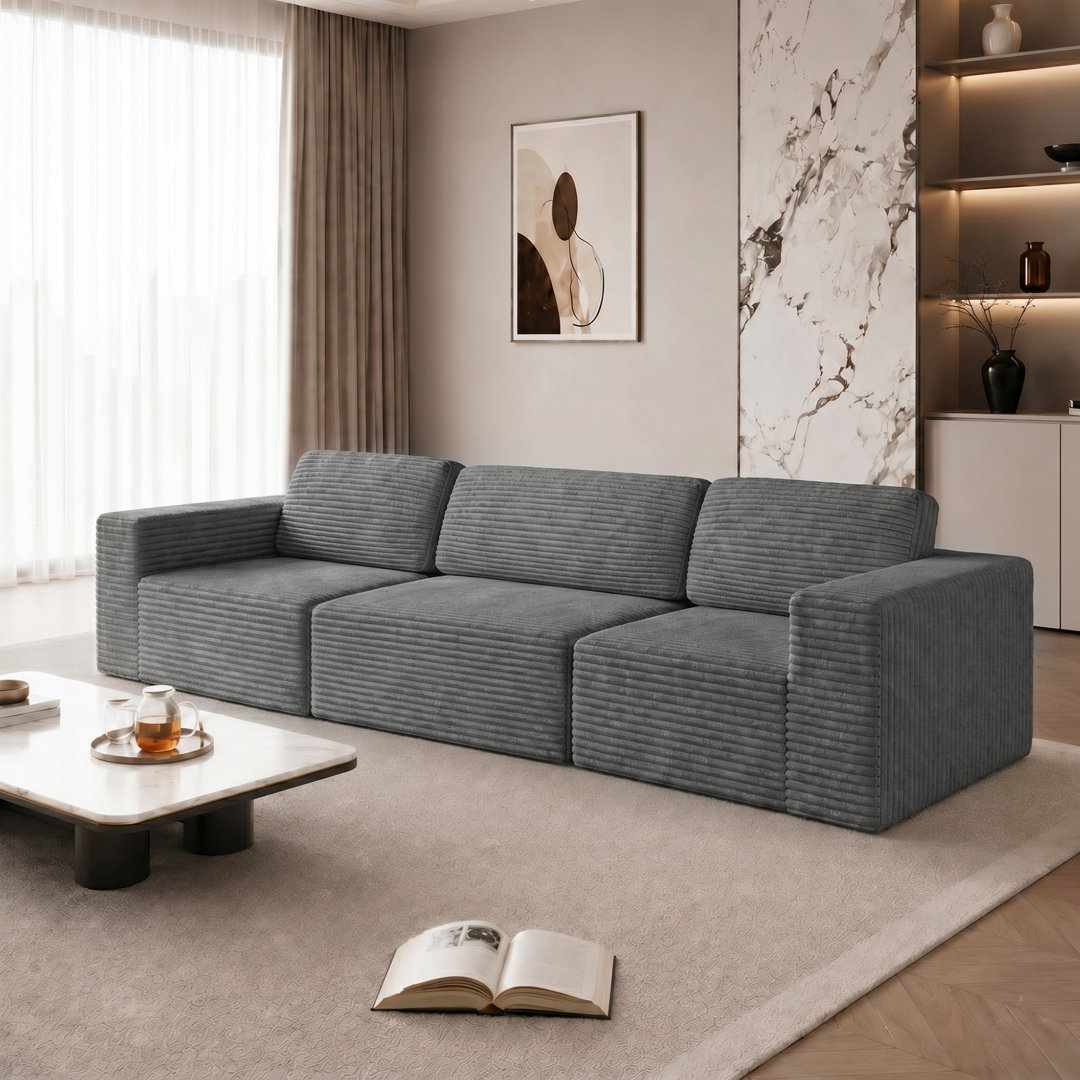 Modular Corduroy 303cm 2-seater Boneless Sofa, No Assembly Required, With High Rebound Sponge