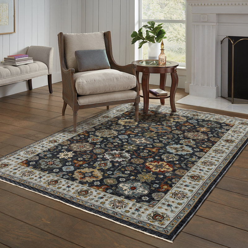 Tapis oriental bleu / brun Hovis, Rectangle 6 pi 7 po x 9 pi 6 po