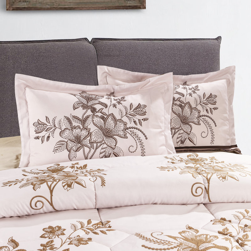 Aradia Microfiber / Polyester Floral Bedspread with Pillow Shams, Single Bedspread - 2 Pillowcases