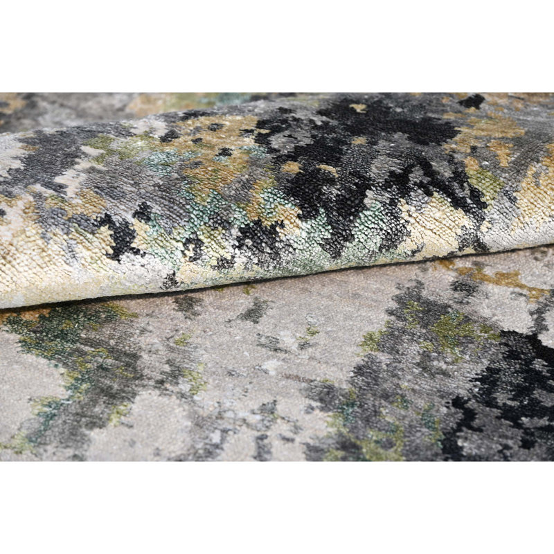 Abstract Area Rug in Black/Gray/Green/Brown, Runner 2'6" x 10'
