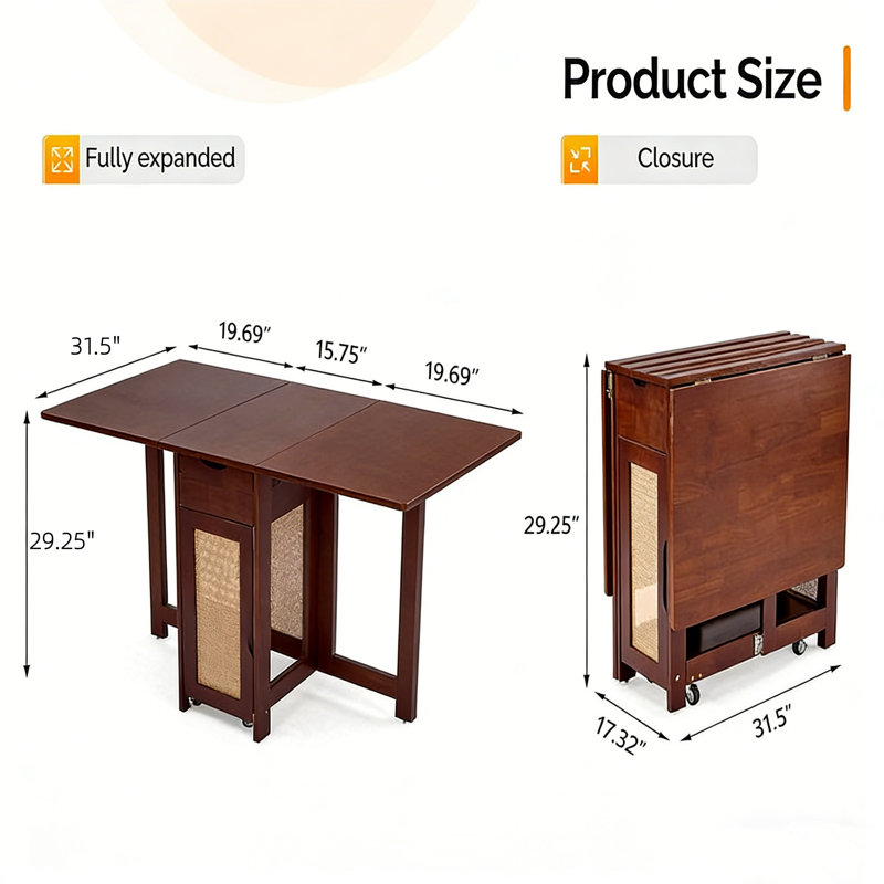 Walnut Wood Foldable Dining Table With Wheels