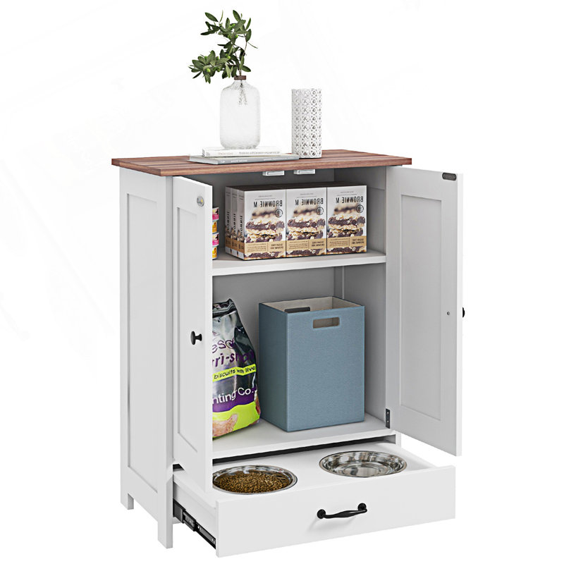 Entry Cabinet, Pawhut Dog Feeding Station, Dog Food Storage Cabinet With Hidden Dog Bowls