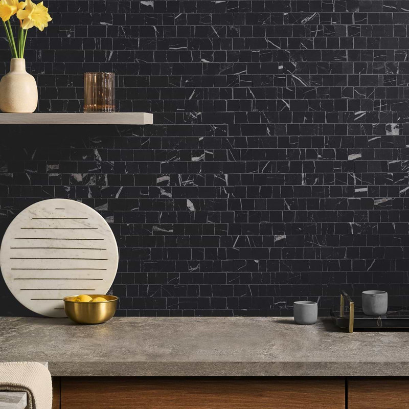 Ornate 12 In. X 12 In. Hand Clipped Joint Honed Marble Mosaic Floor And Wall Tile (5 Sq. Ft. / Sheet), Nero Marquina