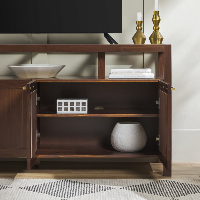 Meuble télé moderne avec plateau en verre, H 27 po x L 58 po x l 16 po, Noyer