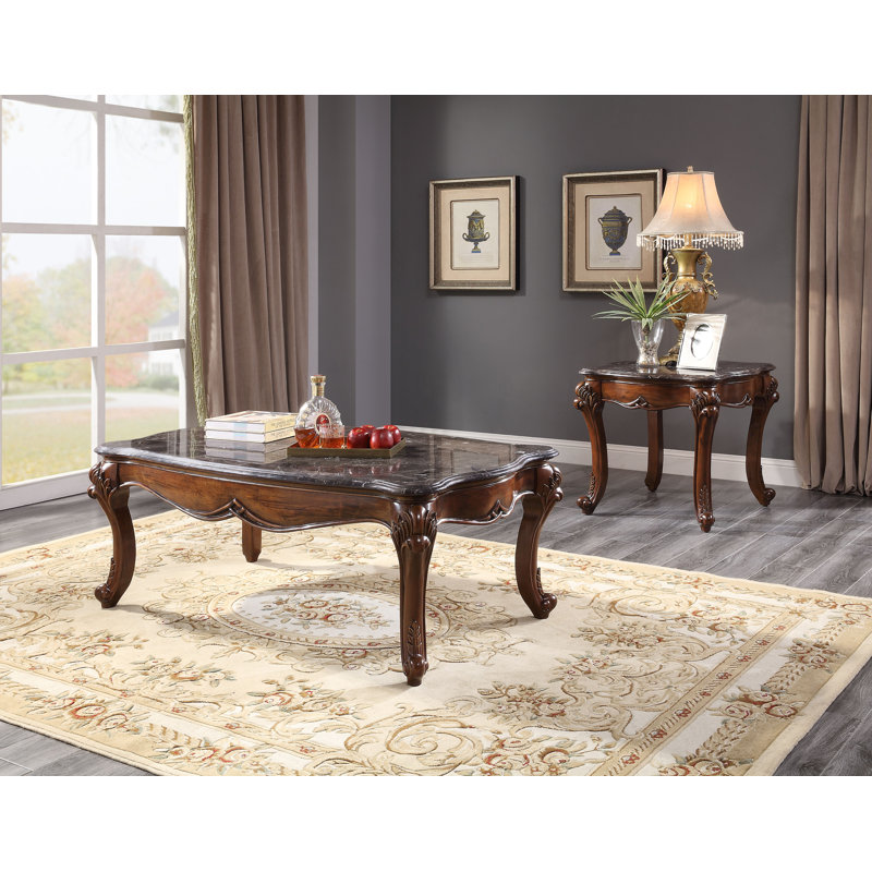 Elegant Cherry and Grey Marble 55" Rectangular Coffee Table