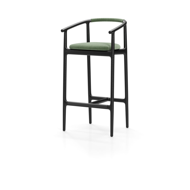 Charlie Upholstered Stool with Solid Wood Frame, Black Oak, Jade 501/Polyester