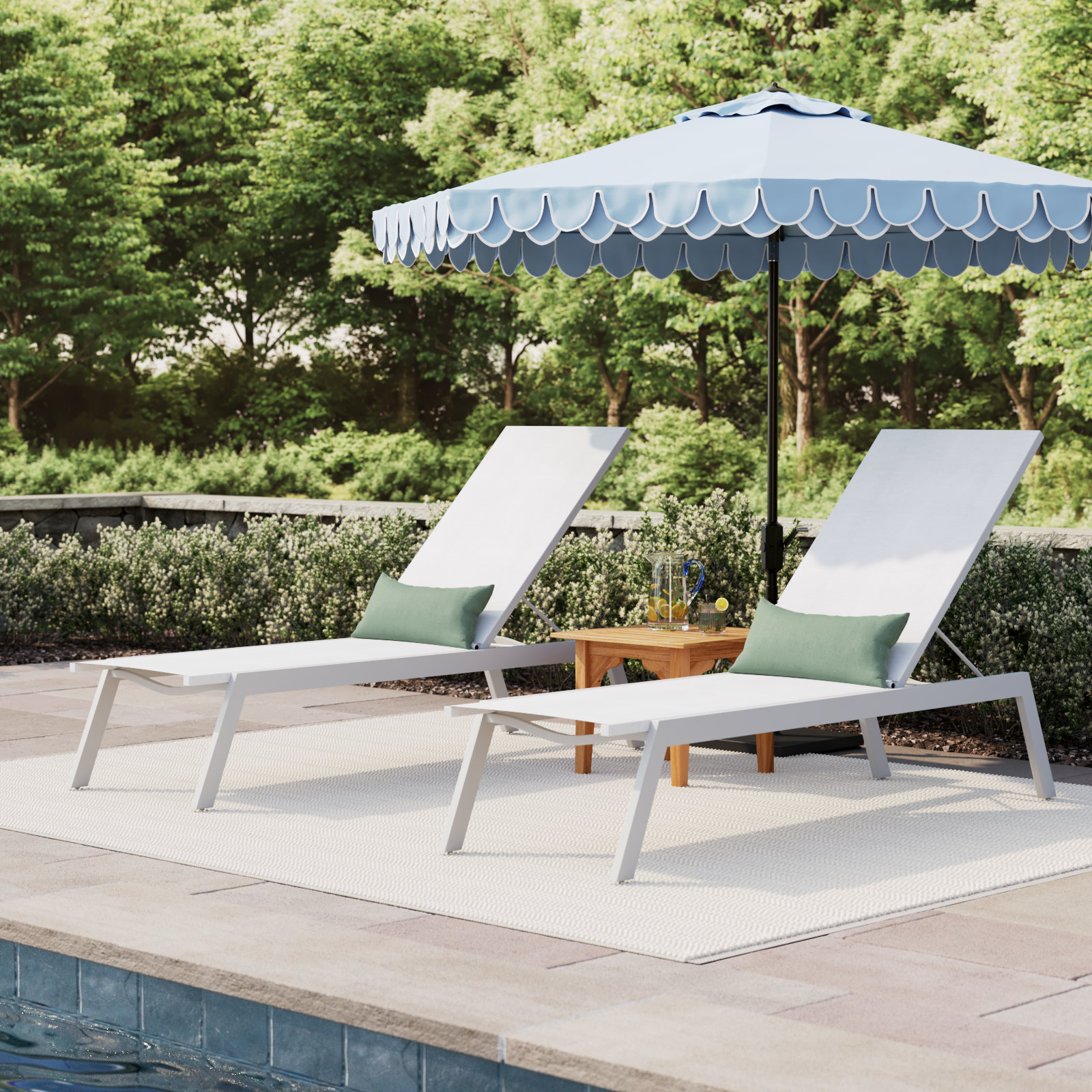 Outdoor 2-piece PVC-Coated Polyester Deckchair Set With 6-level Adjustment