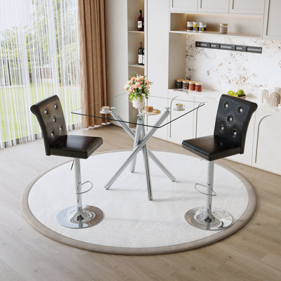 Table de bar moderne en verre et tabourets de bar réglables pour îlot de cuisine, bar personnel, petit espace
