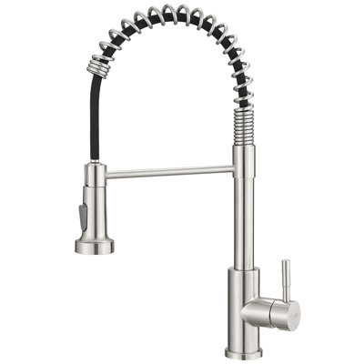 Robinet d'évier de cuisine en nickel brossé avec bec rétractable - Acier inoxydable, sans fuites, avec empreintes digitales et taches de prévention des dommages causés par l'eau