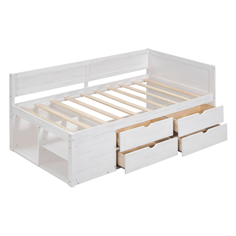 Lit de jour simple avec tiroirs et tablettes, blanc pour une fonctionnalité fonctionnelle - Tablettes, Lit simple, Blanc