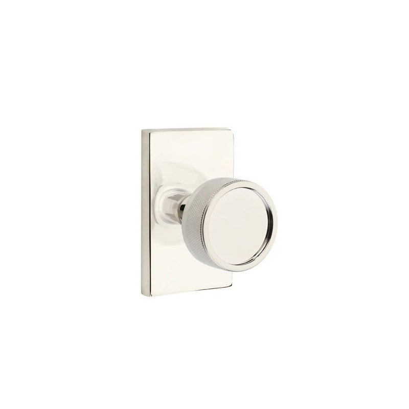 Mortaise intérieure Select Select avec rosette rectangulaire moderne et tige conique, poignée moletée (LH), Nickel satiné