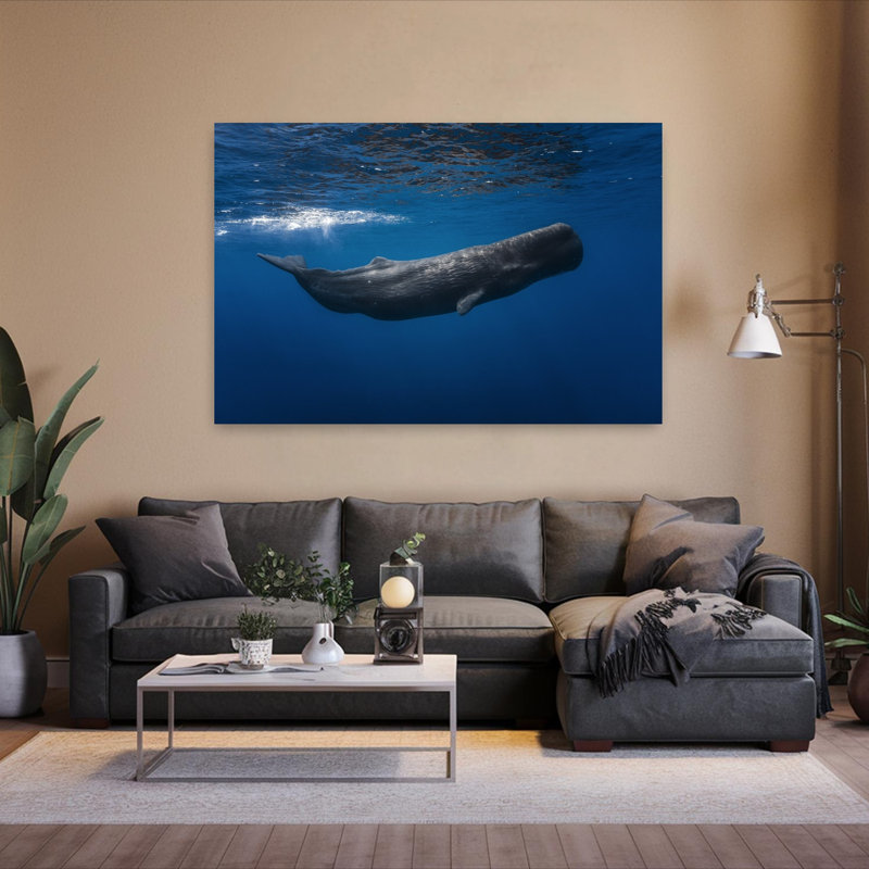 Art contemporain contemporain, baleine, paysage, nature, H 40 po x l 60 po