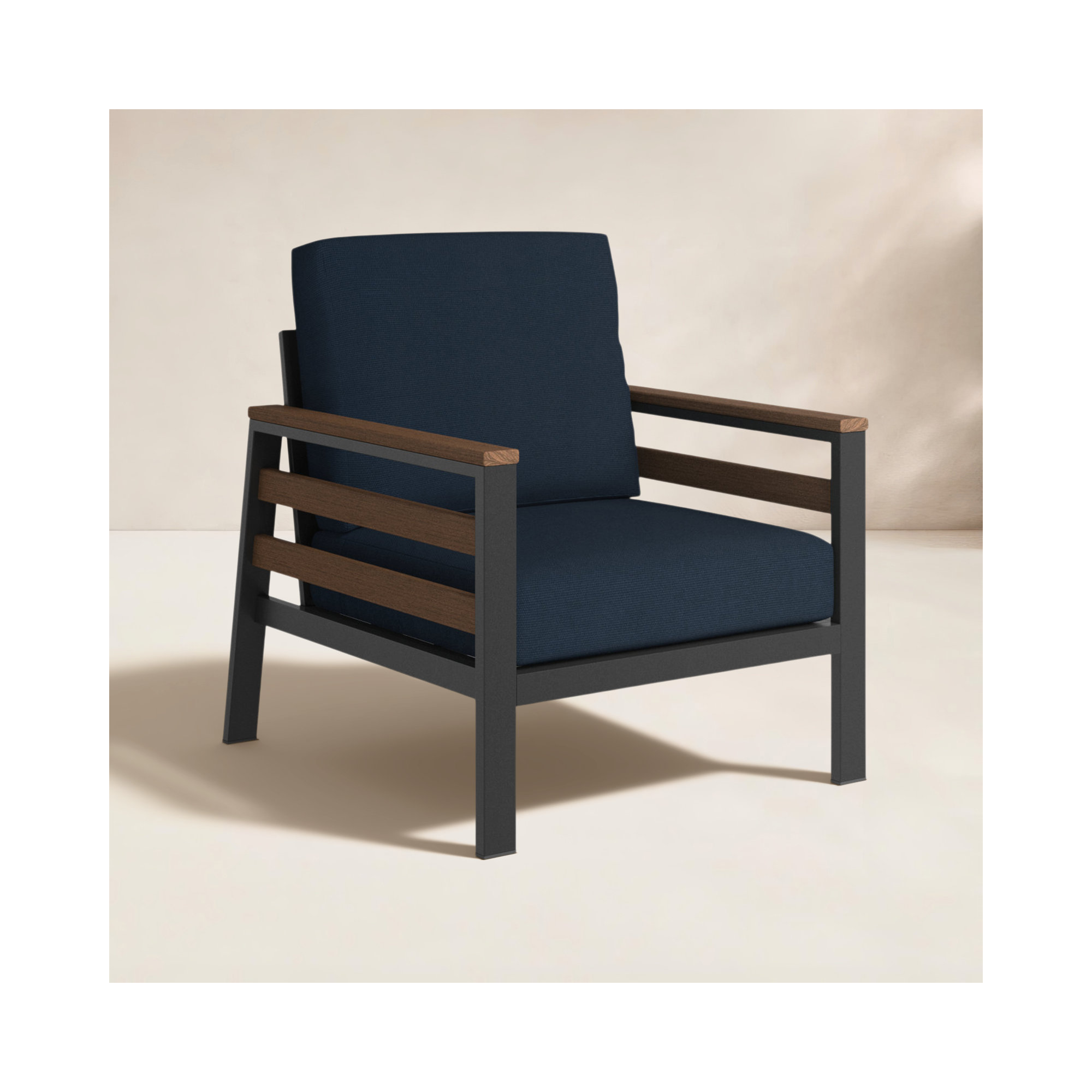 Townsend Patio Chair with Sunbrella® Cushions, Canvas Navy Sunbrella® Canvas, Brown/Dark Gray