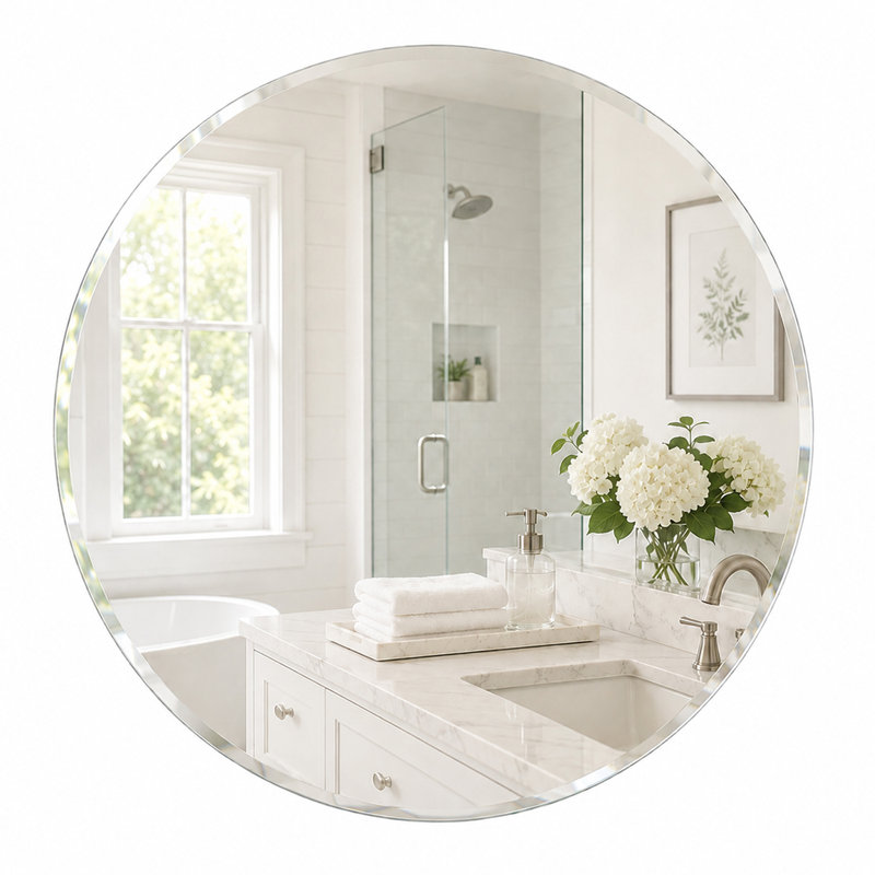 Beveled Frameless Round Bathroom Vanity Wall Mirror for Bedroom Entryway and Living Room,  30" x 30", Round