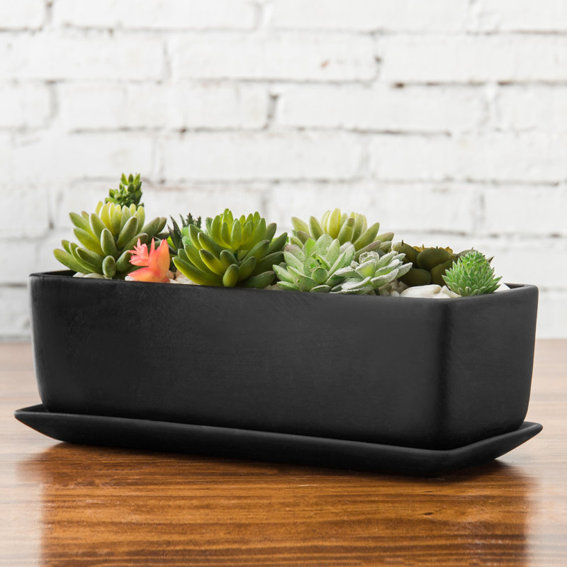 14 inch Ceramic Matte Black Indoor Planter Pot