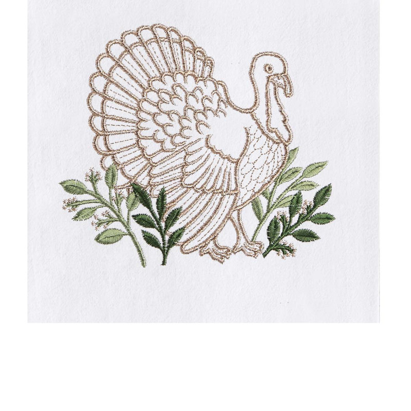 Torchon 100% coton à motif de dinde brodé Thanksgiving