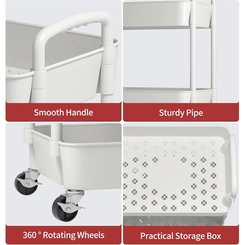 Plastic Rolling Utility Cart with, White