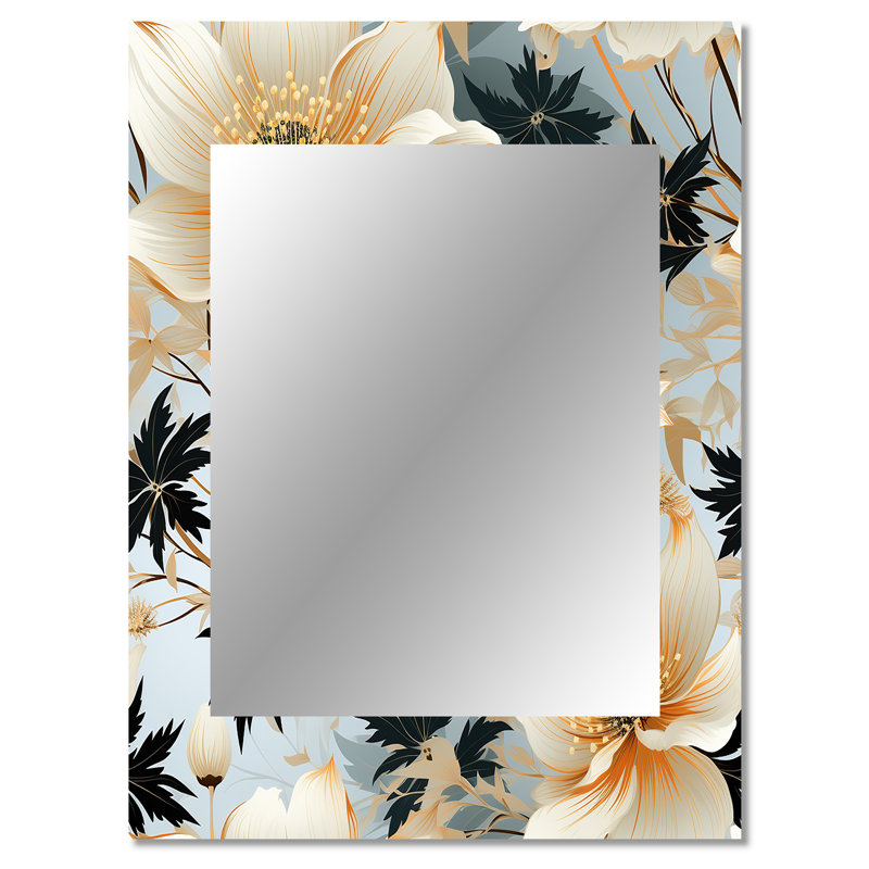 Delicate Magnolia Dreams - miroir floral, miroir mural décoratif, art imprimé en métal, 40 po x 30 po