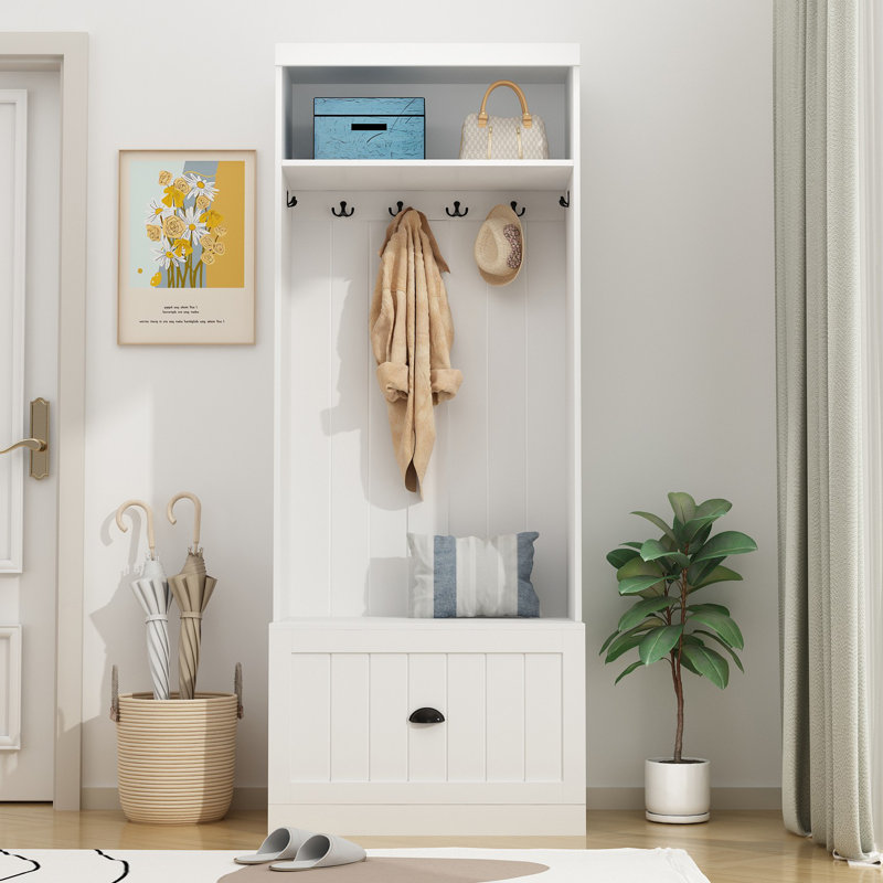 27.7'' W Hall Tree With 5-Hook & Drawer
